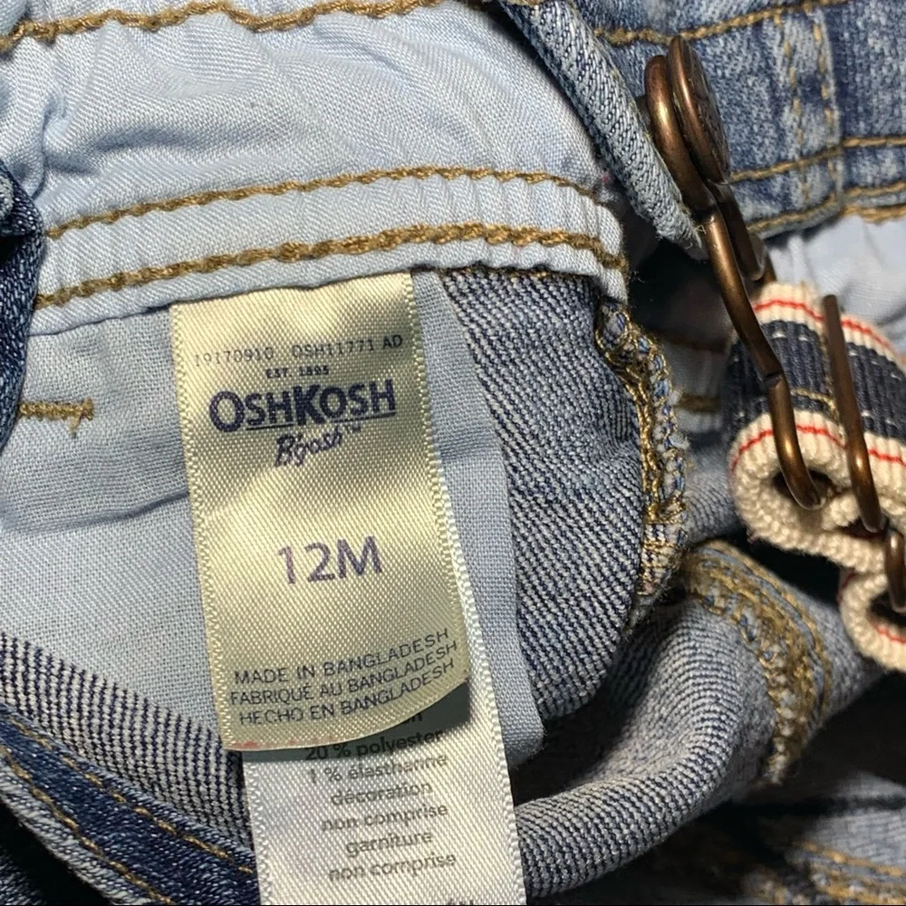 Oshkosh Infant Denim Overalls‎ Red Blue White Striped Straps Size 12m